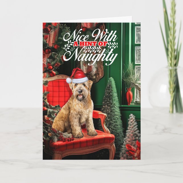 Christmas Wheaten Terrier Dog Naughty or Nice Holiday Card (Front)