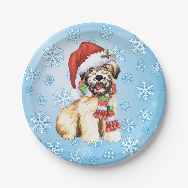 Christmas Wheaten Terrier Paper Plates (Front)