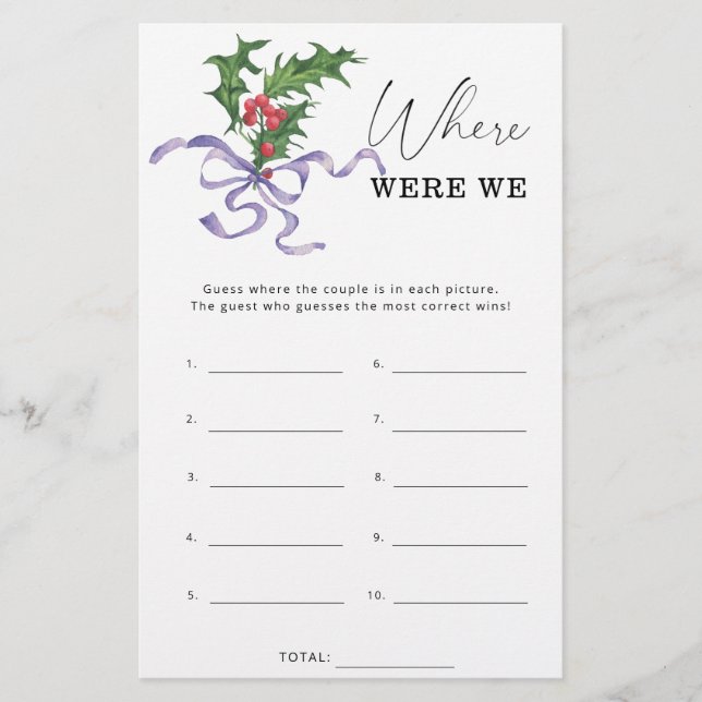 Christmas Where were we bridal shower game (Front)