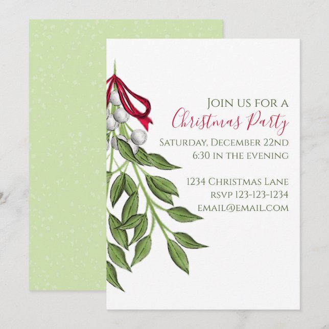 Christmas Whimsical Cute Mistletoe Watercolor  Invitation (Front/Back)