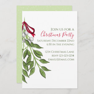 Christmas Whimsical Cute Mistletoe Watercolor Invitation
