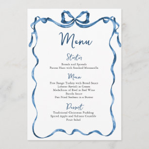 Christmas Whimsical Funky Blue Bow Dinner Party Menu