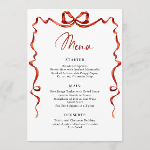Christmas Whimsical Funky Red Bow Dinner Party Menu