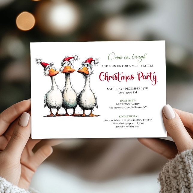 Christmas Whimsical Geese Funny Minimalist Party  Invitation (Christmas Whimsical Geese Funny Minimalist Party Invite)