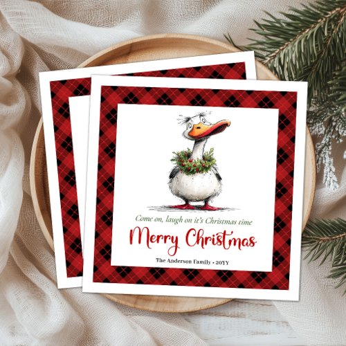 Christmas Whimsical Goose Cartoon Funny Napkins