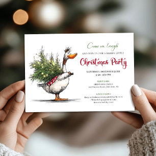 Christmas Whimsical Goose Cartoon Humor Party Invitation