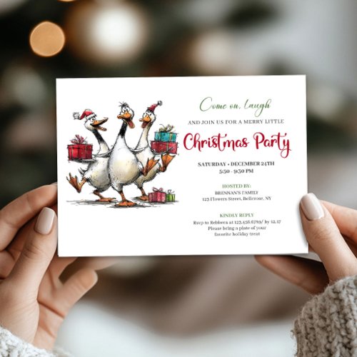 Christmas Whimsical Goose Squad Humor Party Invite
