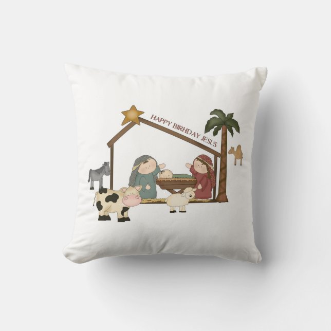 Christmas whimsical manger scene pillow (Front)