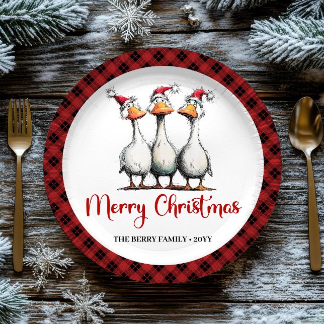Christmas Whimsical Silly Geese Funny Party Plates (Christmas Whimsical Silly Geese Funny Party Plates)