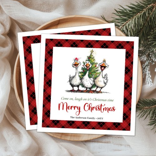 Christmas Whimsical Silly Geese Humor Paper Napkin