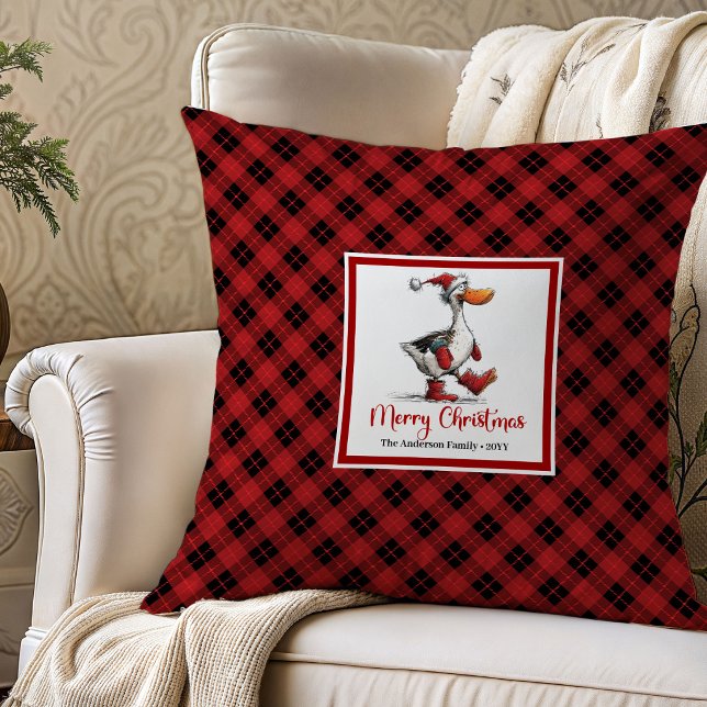 Christmas Whimsy Geese Cartoon Throw Pillow Art (Christmas Whimsy Geese Cartoon Throw Pillow Art)