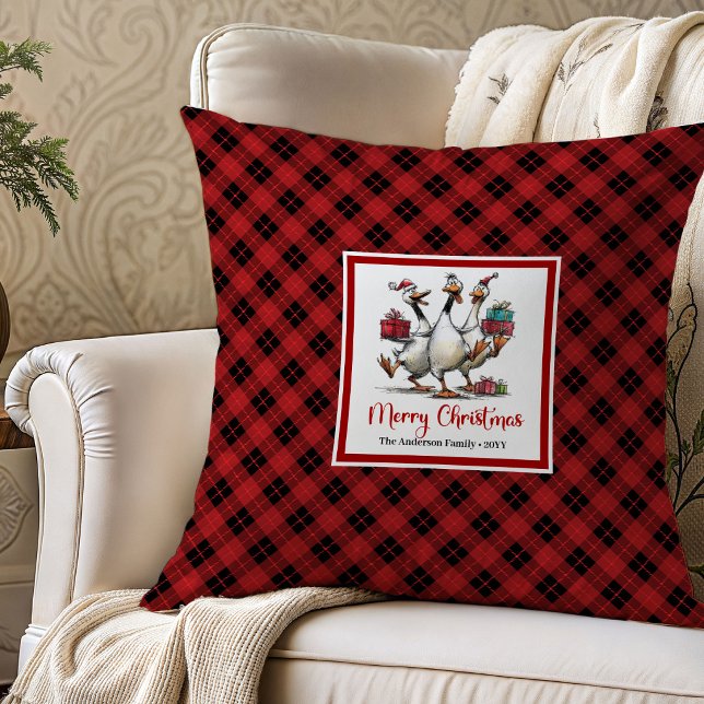 Christmas Whimsy Goose Cartoon Throw Pillow Art (Christmas Whimsy Goose Cartoon Throw Pillow Art)