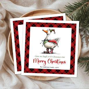 Christmas Whimsy Goose Funny Playful Napkins