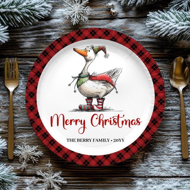 Christmas Whimsy Goose Funny Playful Party Plates (Christmas Whimsy Goose Funny Playful Party Plates)