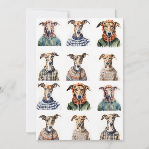 Christmas Whippet Watercolor Holiday Card
