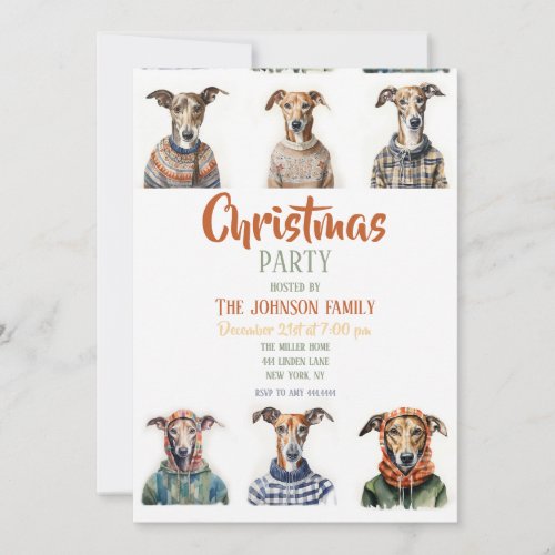 Christmas Whippet Watercolor Invitation