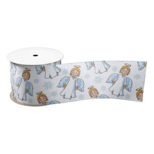 Christmas White and Blue Angel   Satin Ribbon
