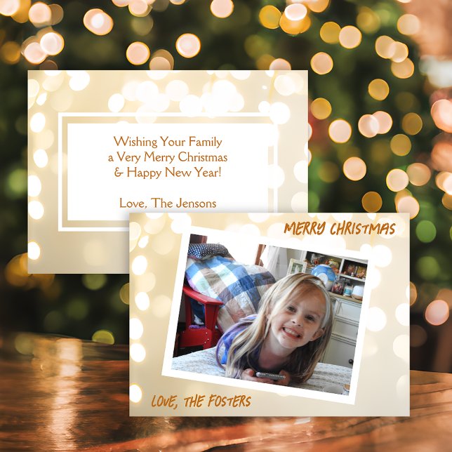 Christmas White and Gold Bokeh Photo Holiday Card (Creator Uploaded)