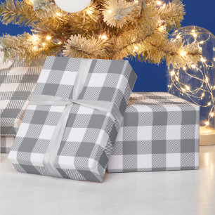Christmas White and Gray Buffalo Check Wrapping Paper