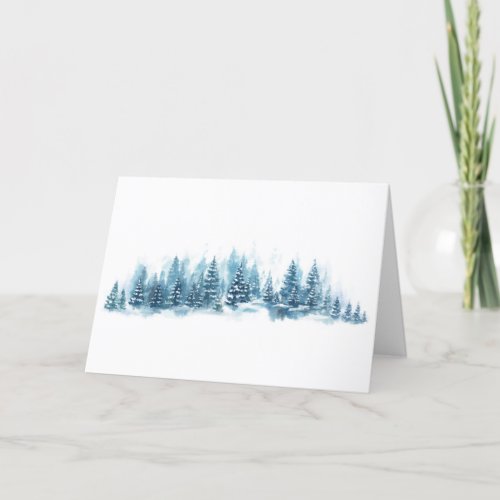 Christmas White and Green Snowy Trees Hand Drawn Holiday Card