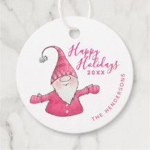Christmas White and Pink Gnome Happy Holidays