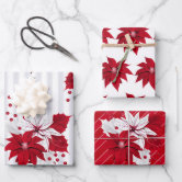 Handdrawn Christmas Poinsettia Red White Navy Wrapping Paper Sheets