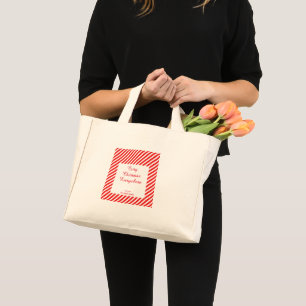 Christmas white and red striped mini tote bag