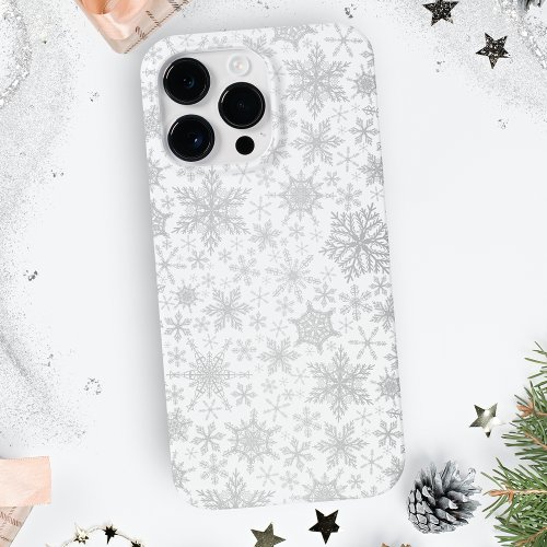 Christmas White and Silver Gray Snowflakes Case_Mate iPhone 14 Pro Max Case