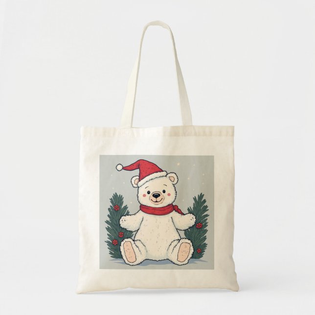 Christmas White Bear Tote Bag (Front)