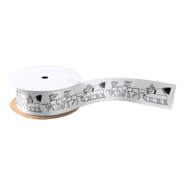 Christmas white black Santa Reindeer pattern cute Satin Ribbon (Spool)