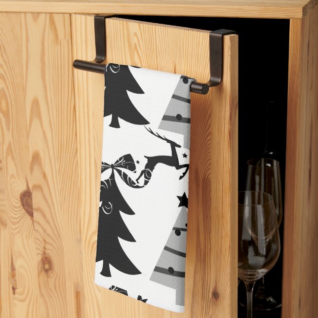 Christmas White & Black Trees Kitchen Towels (Thirds Fold)
