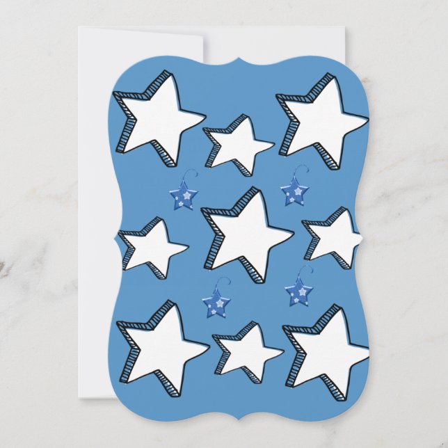 Christmas  White Blue Stars Flat Greeting Card (Front)