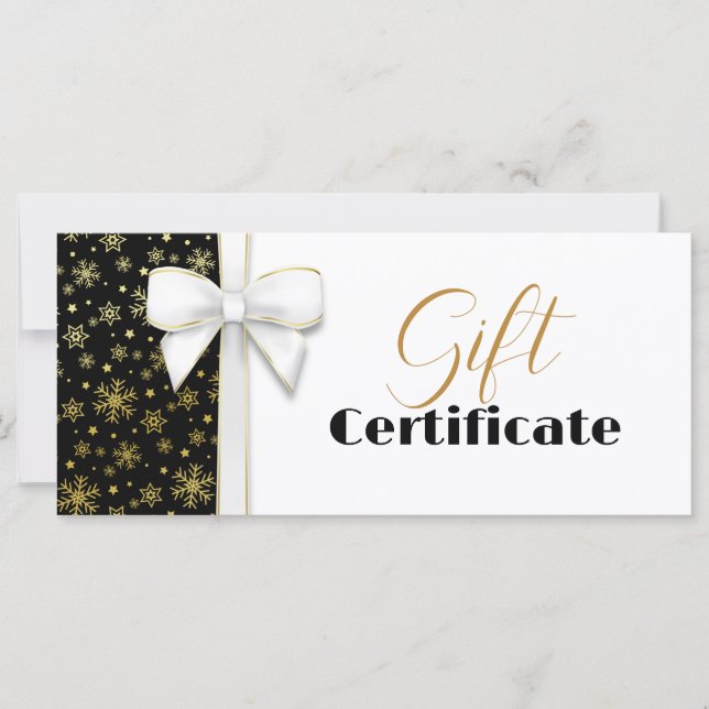 Christmas White Bow Black Luxury Gold Snowflakes (Front)