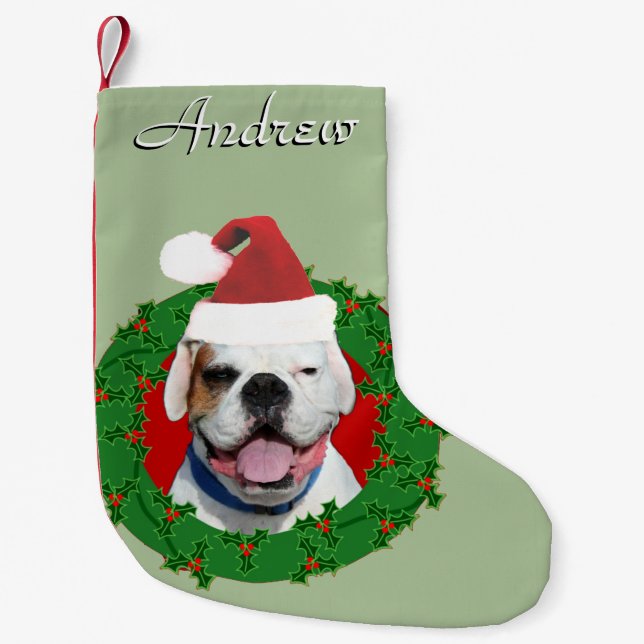 Christmas White Boxer dog personalized stocking (Front)