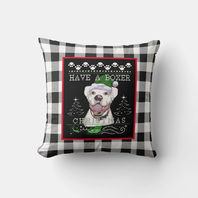 Christmas White Boxer Dog Throw Pillow (Front)