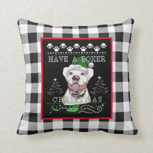Christmas White Boxer Dog Throw Pillow