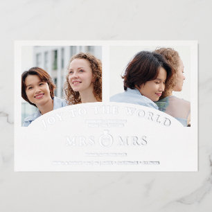 Christmas White Chic Luxury Grey 2 Photos Collage Foil Invitation