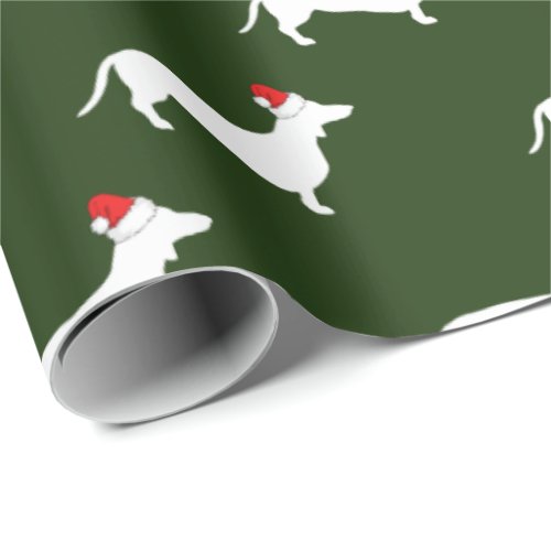Christmas White Dachshunds  Santa Hats Wrapping Paper