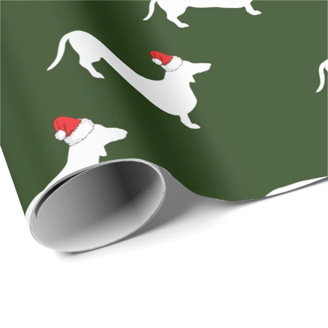 Christmas White Dachshunds & Santa Hats Wrapping Paper (Roll Corner)
