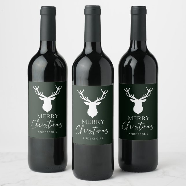 Christmas White Deer Customized Dark Green Wine Label (Bottles)