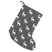 Christmas white deer pattern on dark grey small christmas stocking (Front (Hanging))