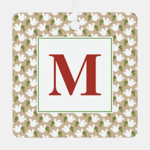 Christmas White Dove Initial Peace Love Joy Metal Ornament