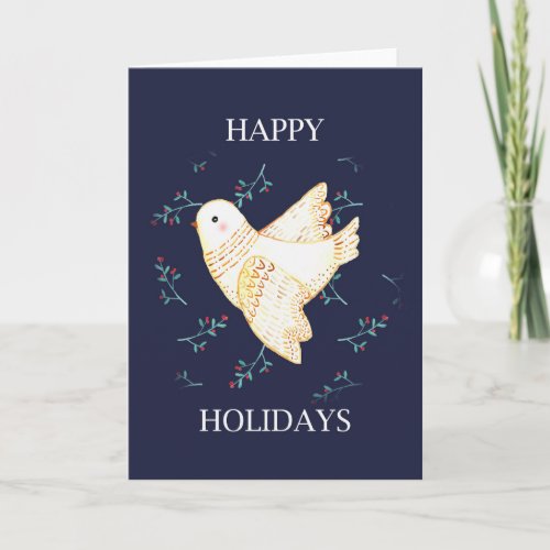 Christmas White Dove Whimsical Cute Happy Holiday Card