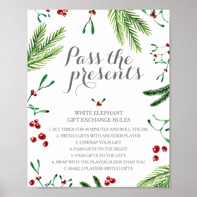 Christmas White Elephant Gift Exchange Rules Poster (Front)