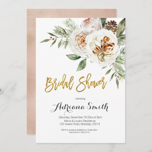 Christmas White Floral Bridal Shower Invitation