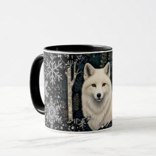 Christmas white fox white wolf sparkling snowflake mug