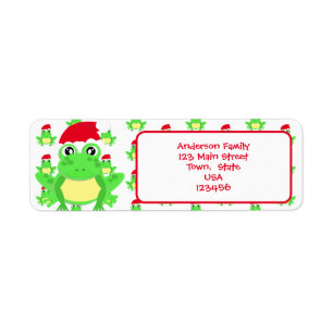 Christmas White Frog Santa Hat Pattern Cute Novel Label