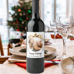 Christmas white gold bauble friends photo party wine label<br><div class="desc">Personalized Christmas Wine Bottle Labels – Perfect for Holiday Gatherings and Gifts Make your holiday celebrations extra special with these elegant, customizable wine bottle labels. Featuring a modern white background and a festive golden Christmas tree bauble as a frame, these labels allow you to add a personal touch with your...</div>