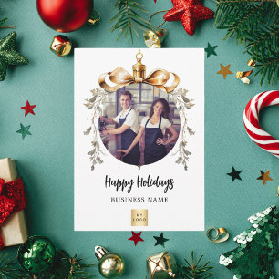 Christmas white gold ornament business photo logo holiday postcard