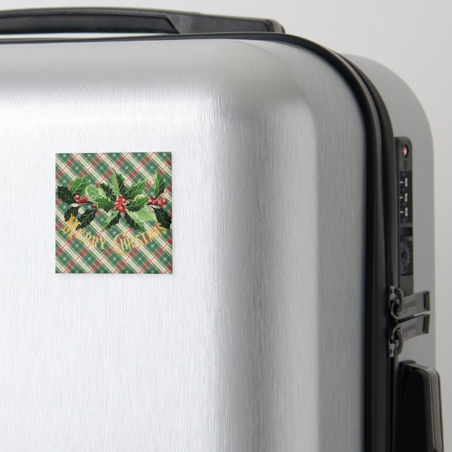 Christmas White Gold Plaid With Wreath Magnet (In Situ (Luggage))
